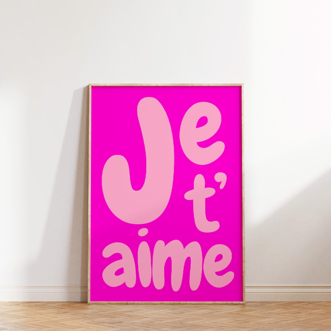Je Taime Quote Print Wall Art Pink Preppy Decor French I Love You Phrase Trendy Poster I Love You Typography French Saying - Image 2