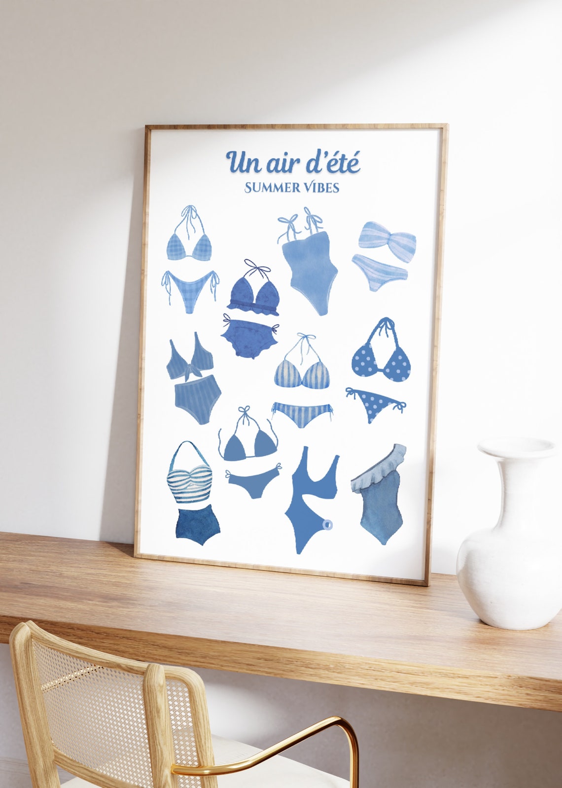 Un Air d'Ete Blue Bikini Watercolor Collage Summer Vibes Poster - Image 2