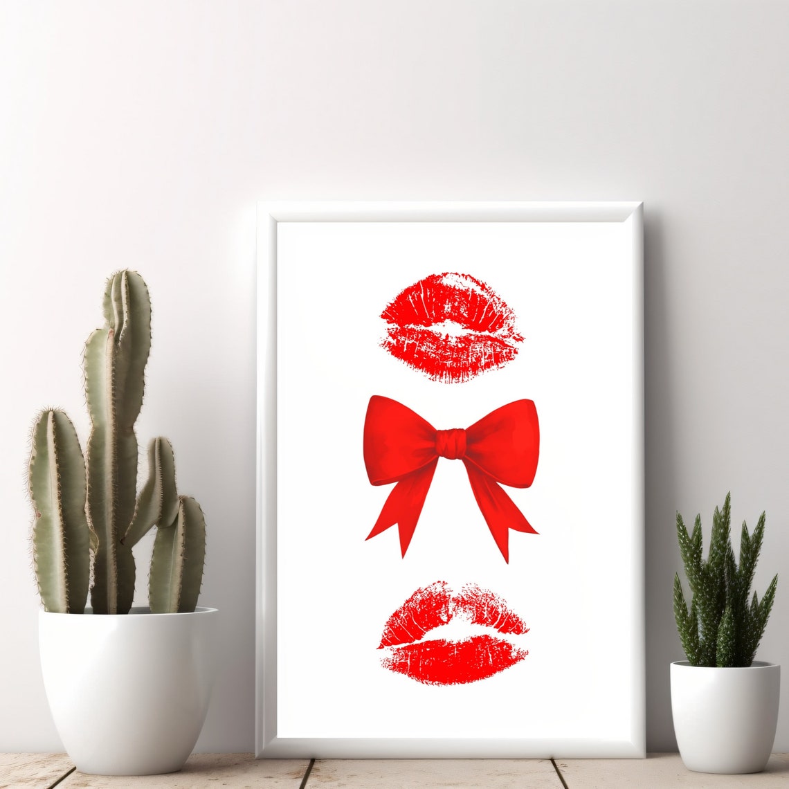 Red Lipstick Kiss Marks With Big Red Bow Coquette Decor Poster - Image 2