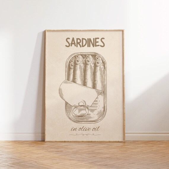 Sardines Tin Print Kitchen Wall Art Sardine Wall Art Dining Room Decor Retro Food Art Vintage Kitchen Decor Fish Poster Seafood Art