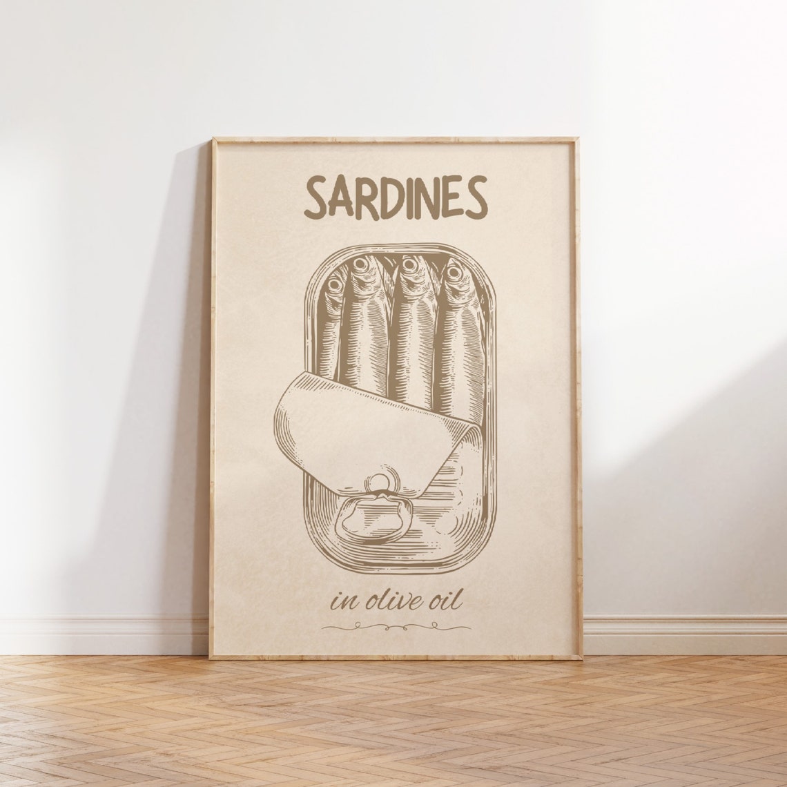 Sardines In Olive Oil Vintage Tin Illustration Retro Kitchen Poster