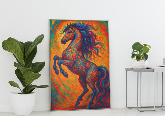 Bohemian Horse Wall Art Vibrant Abstract