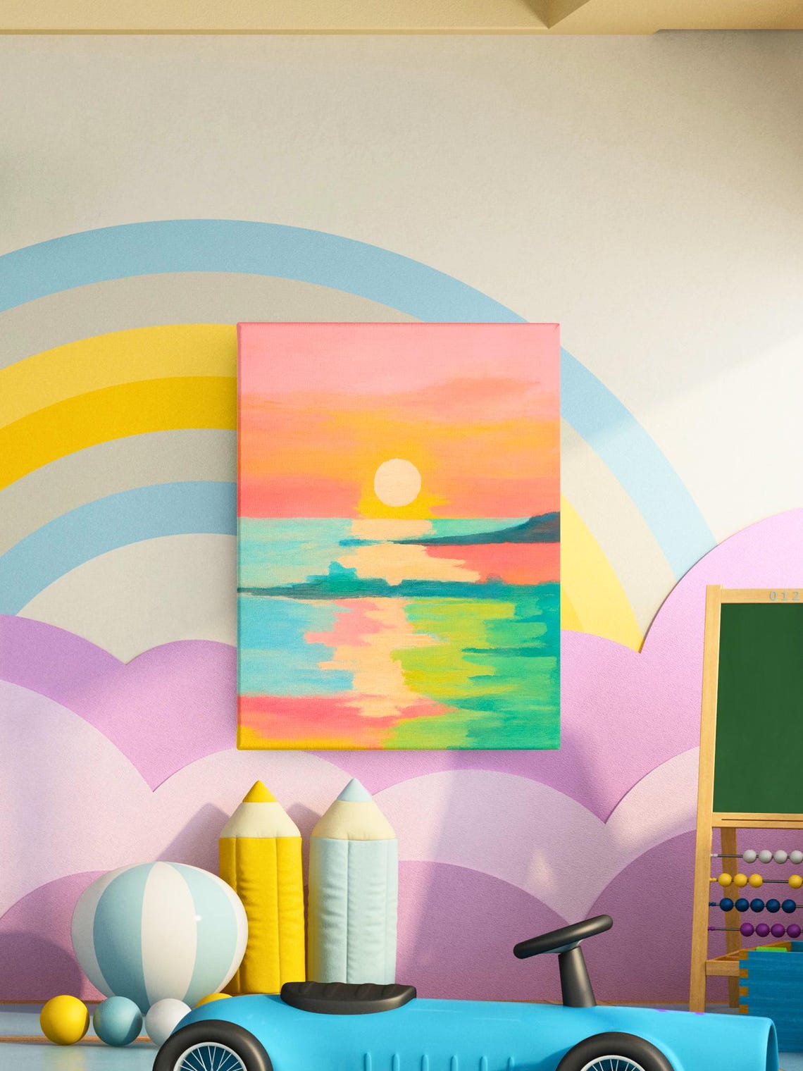 Pastel Sunset Print Abstract Coastal Landscape Modern Wall Art