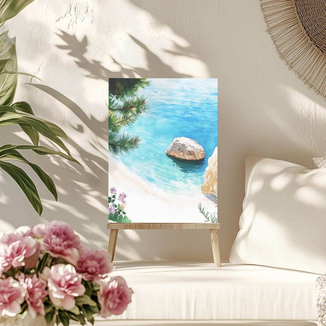 Pelion Peninsula Turquoise Cove Greece Coastal Watercolor Poster