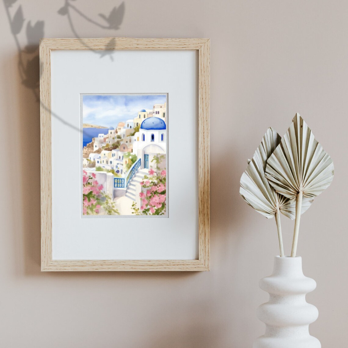 Santorini Watercolor Travel Poster, Oia Greece - Image 3