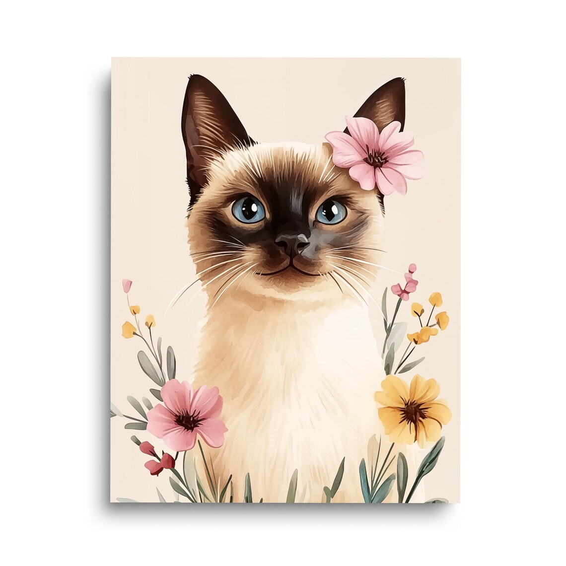 Siamese Cat Watercolor Art Print, Pet Nursery Decor