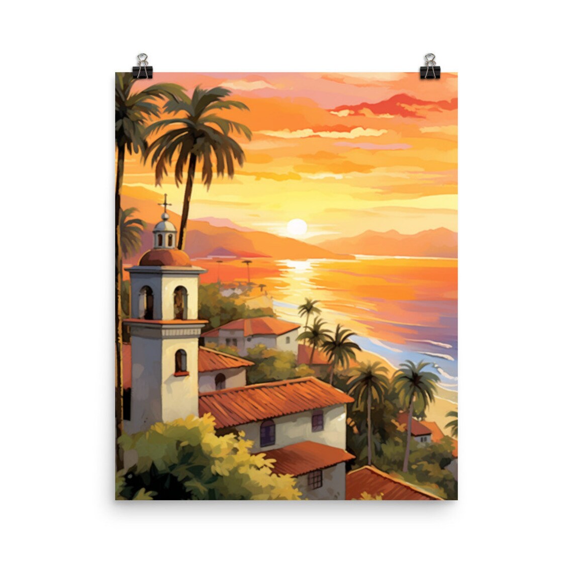 Puerto Vallarta Watercolor Travel Poster, Mexico