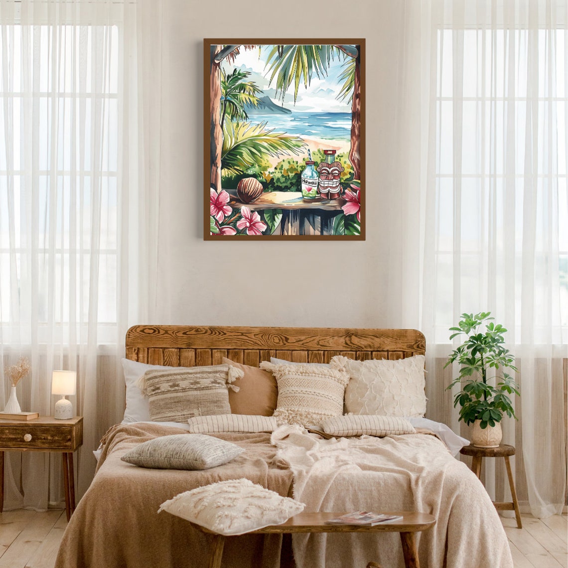 Hawaiian Tiki Bar Tropical Beach View Watercolor Hawaii Poster - Image 3