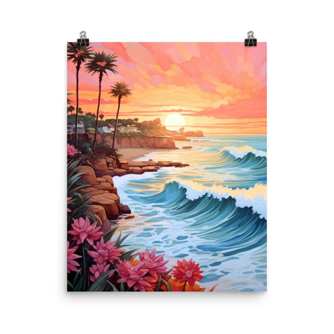 San Diego Watercolor Print, Coastal City Landscape