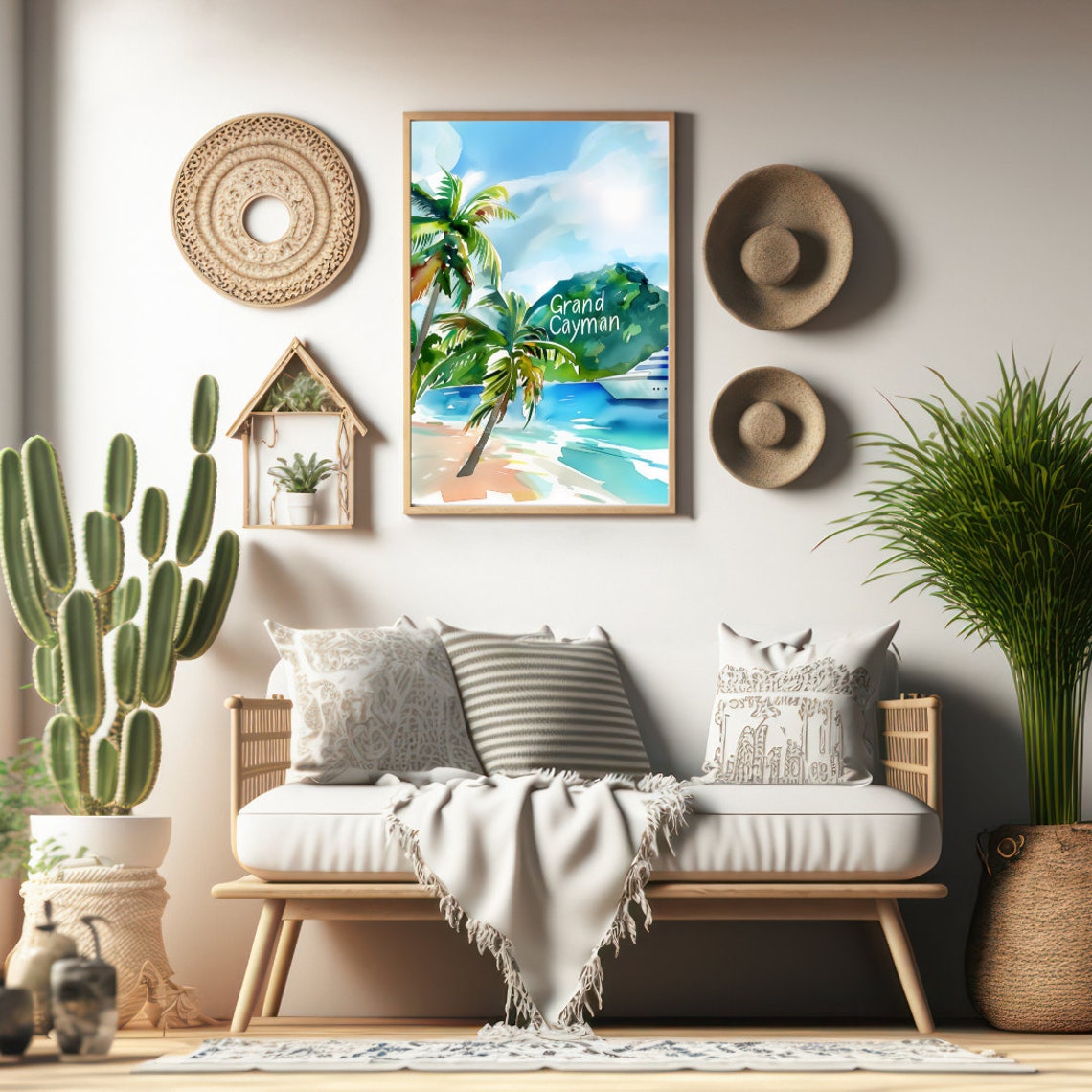 Grand Cayman Palm Beach Cruise Ship Watercolor Travel Poster - Image 2