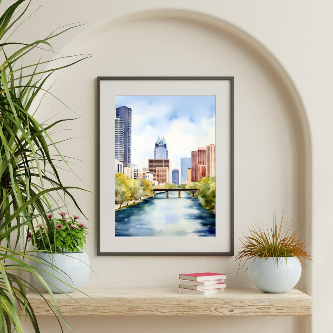 Austin Skyline Over a River Bridge With Green Riverbanks Poster - Image 3