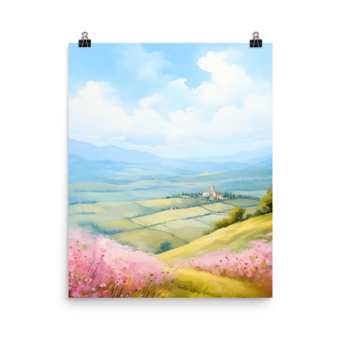 Apennine Mountains Valley with Wildflowers and Village Poster