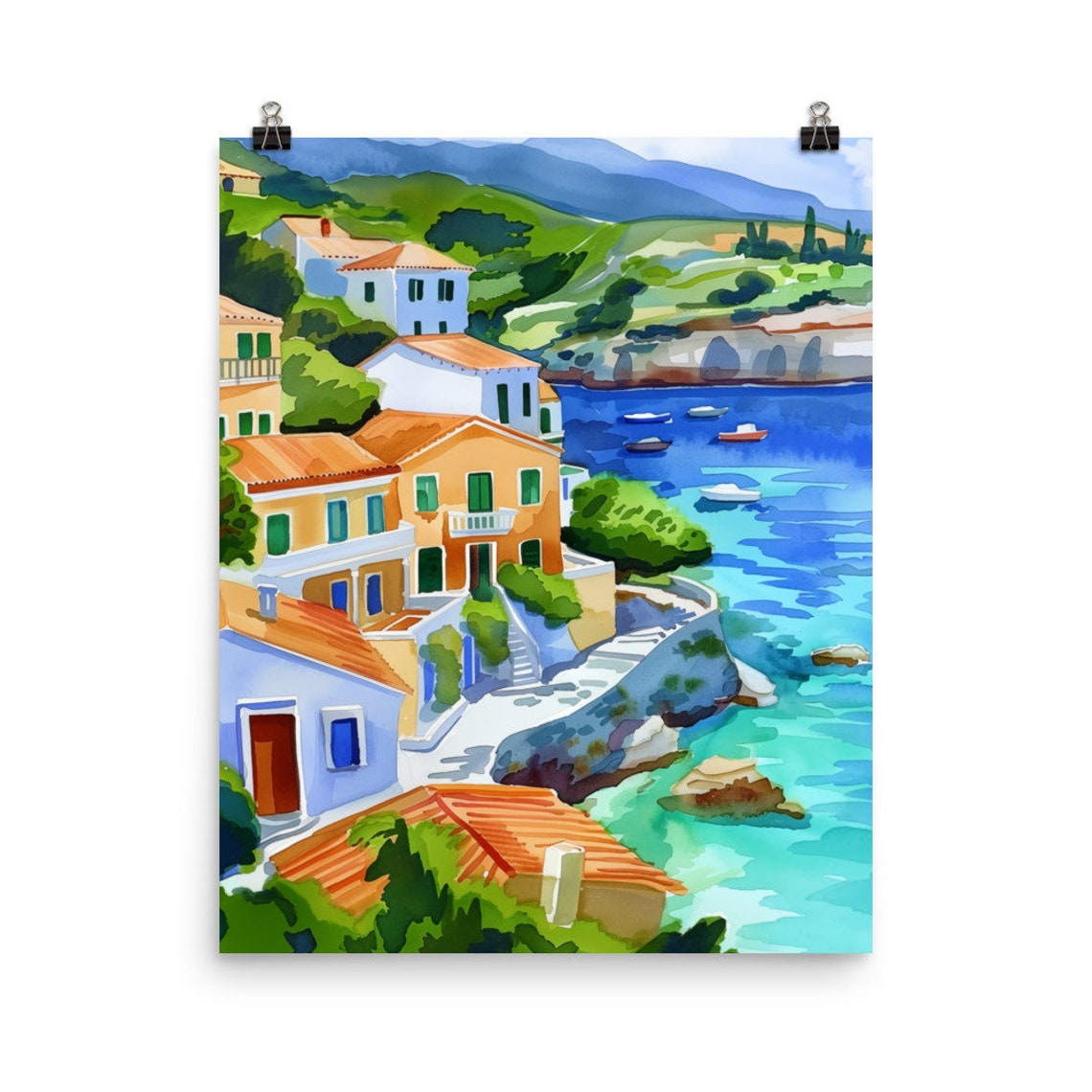 Kefalonia Greece Coastal Village With Boats In Ionian Sea Poster
