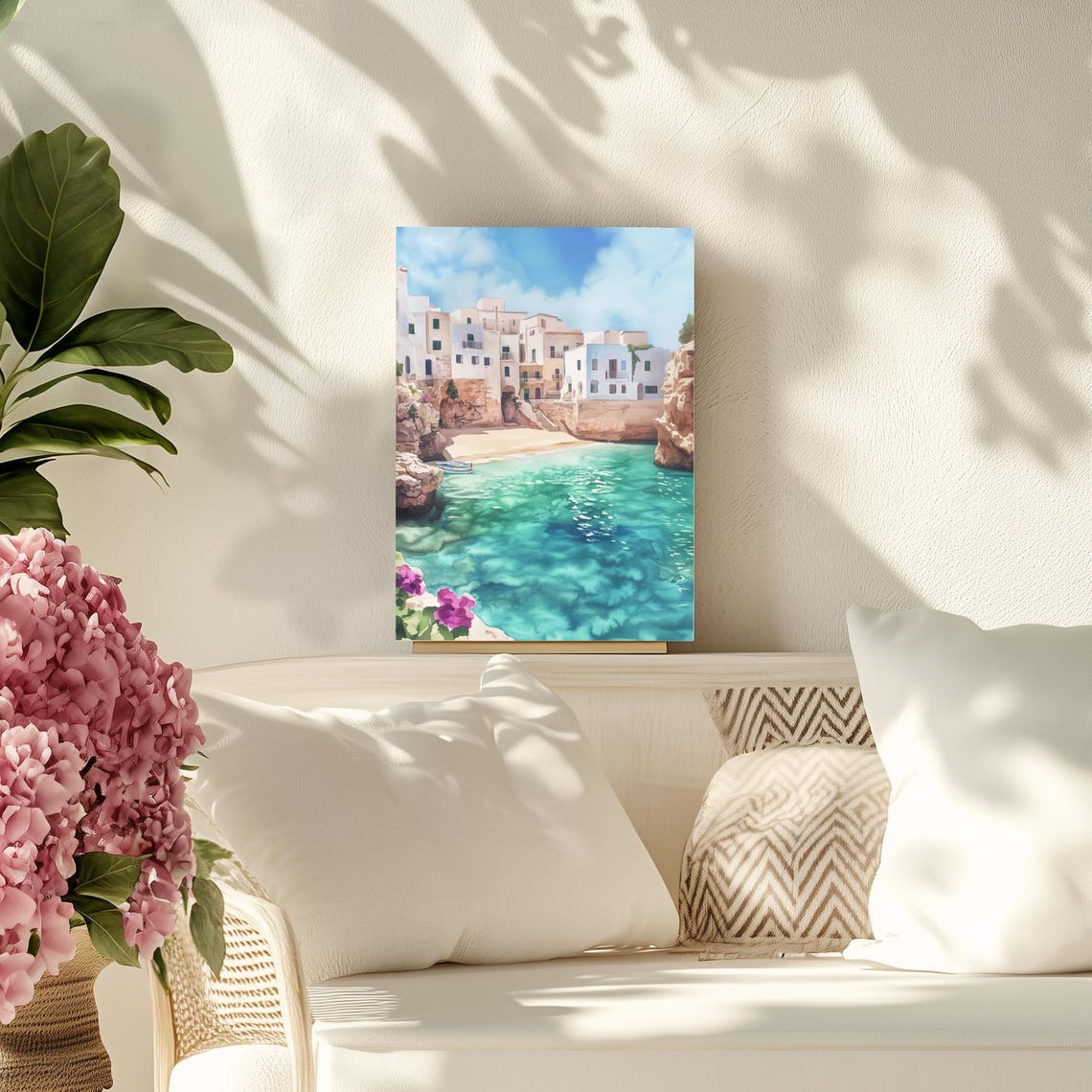 Polignano a Mare Cliffside Coast Puglia Italy Watercolor Poster
