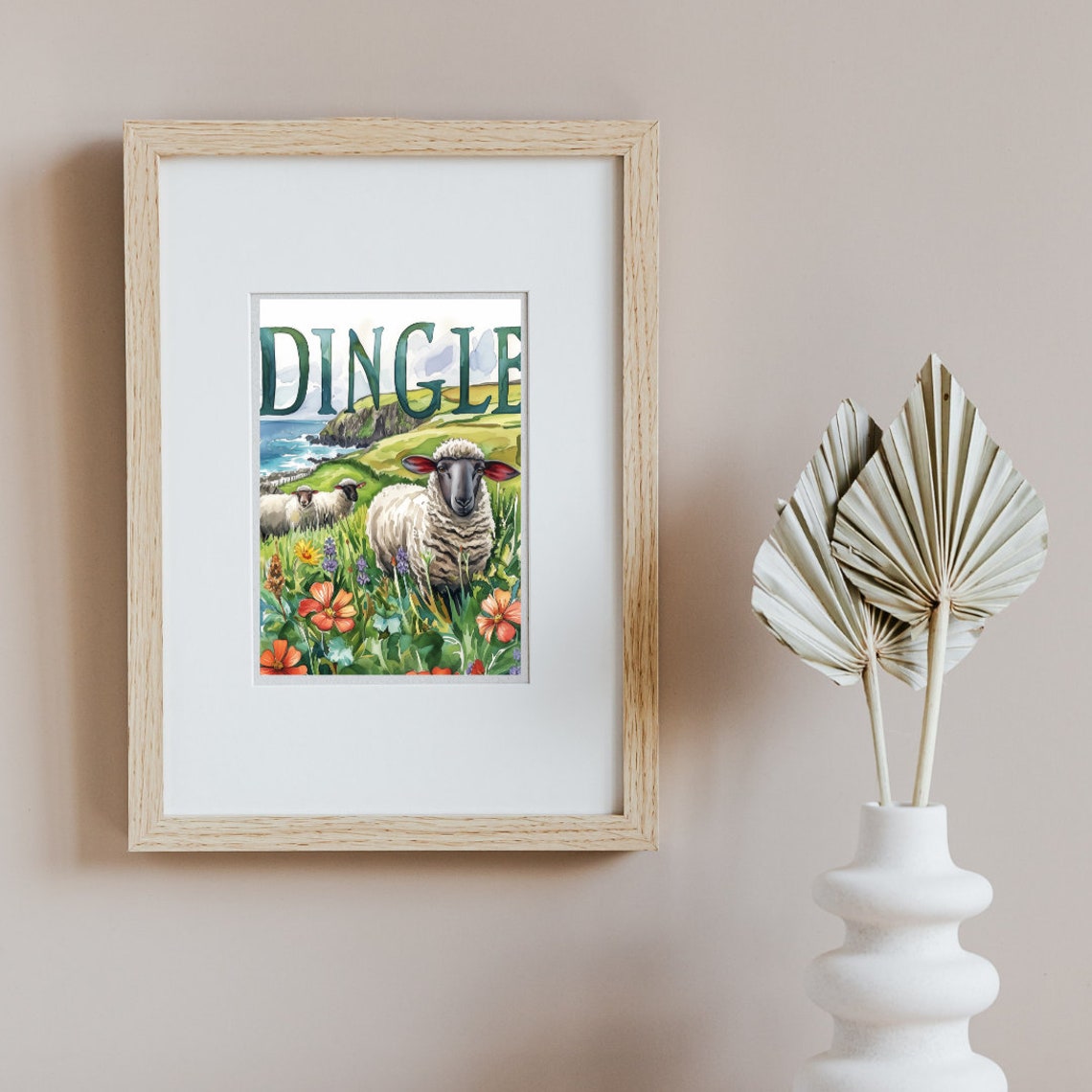 Dingle Peninsula Ireland Sheep in Wildflower Meadow Watercolor Poster - Image 2