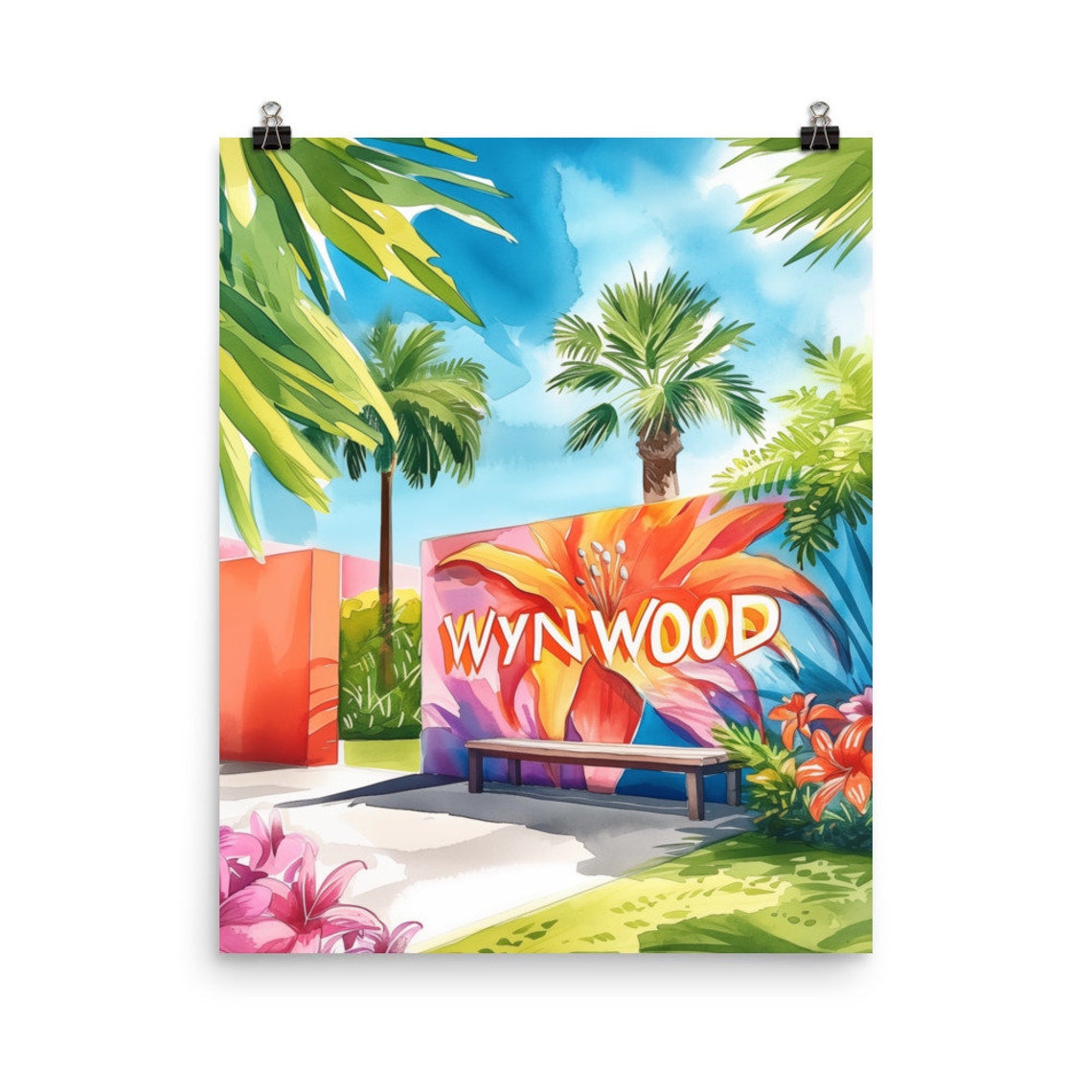 Wynwood Walls Lily Mural With Palm Trees Miami Street Art Poster