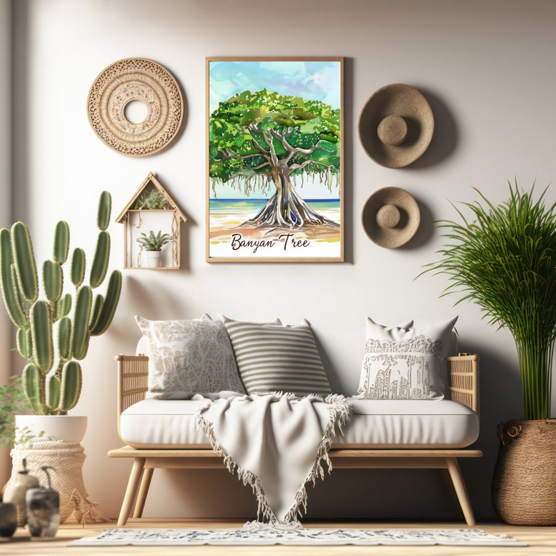 Banyan Tree Giant Spreading Canopy on a Tropical Beach Poster - Image 2