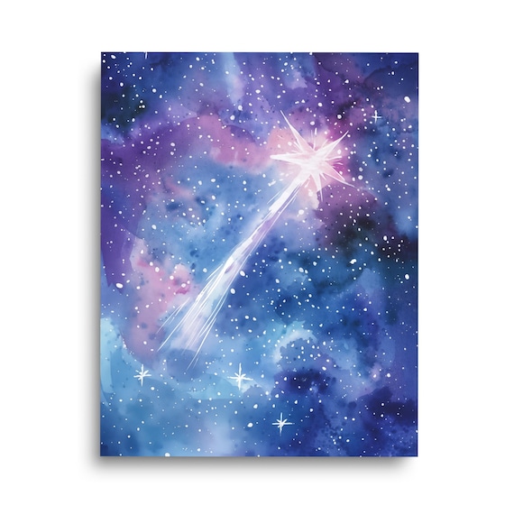 Shooting Star Watercolor Print Celestial Wall Art Cosmic Home Decor Starry Night Painting Meteor Sky Poster Astronomy