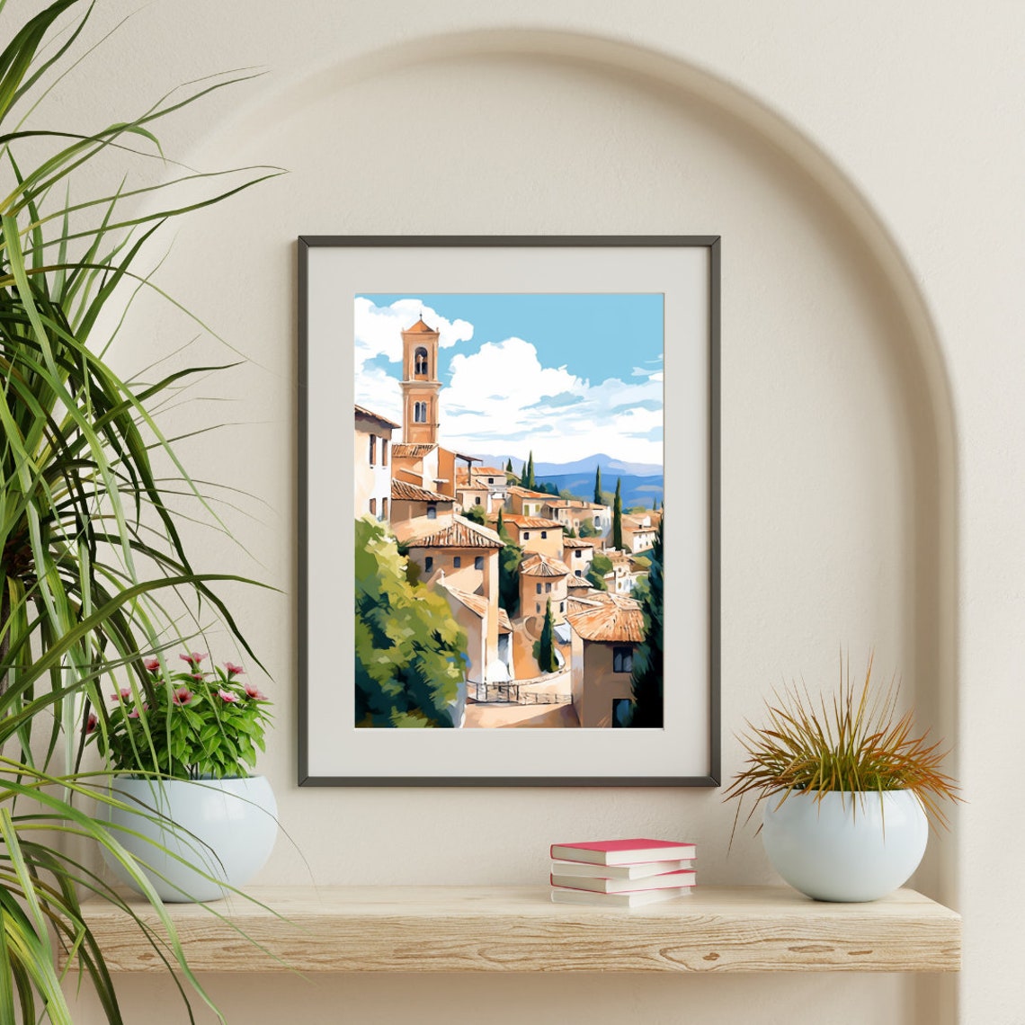 Granada Hill Town with Bell Tower and Terracotta Roofs Poster - Image 3