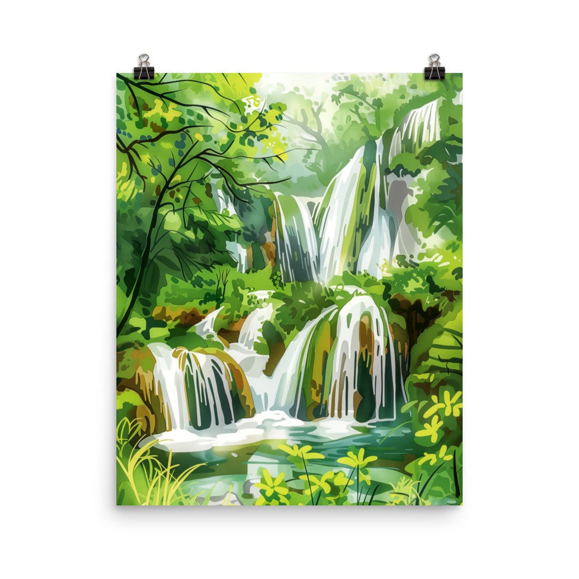 Plitvice Lakes National Park Waterfalls In Green Forest Poster