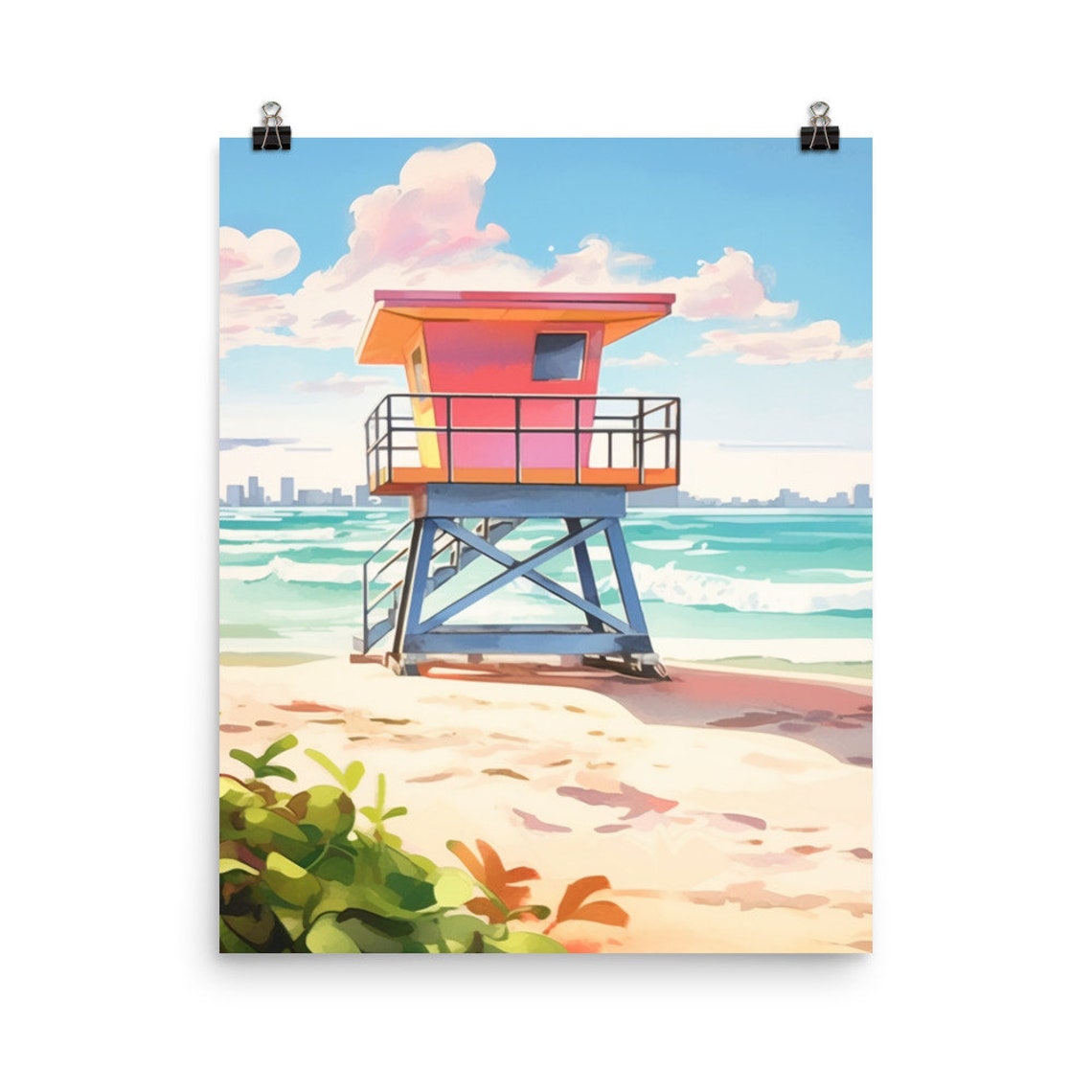 Miami South Beach Coral Lifeguard Tower on a Sunny Shore Poster