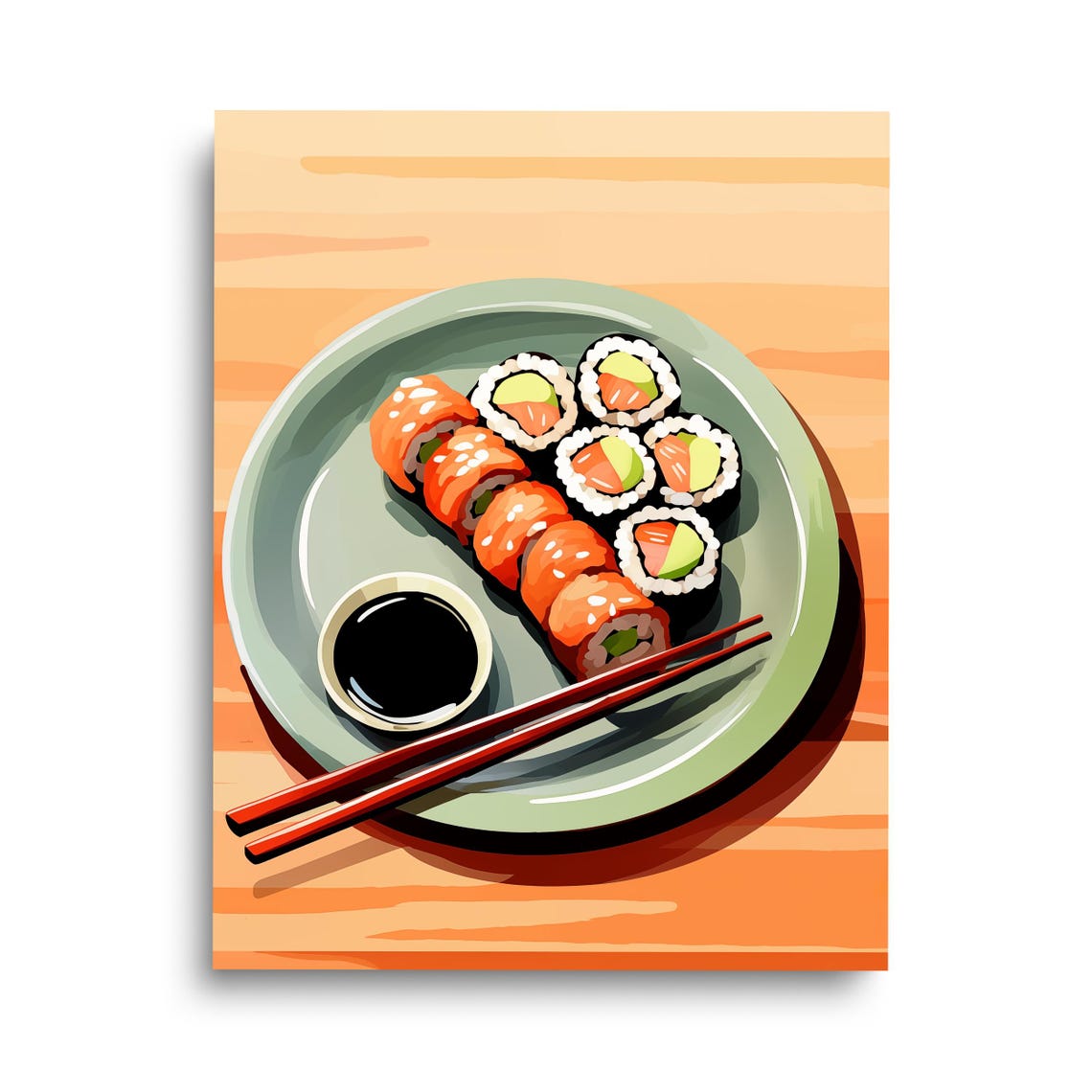 Sushi Platter Watercolor Food Art Poster Japanese Kitchen Decor