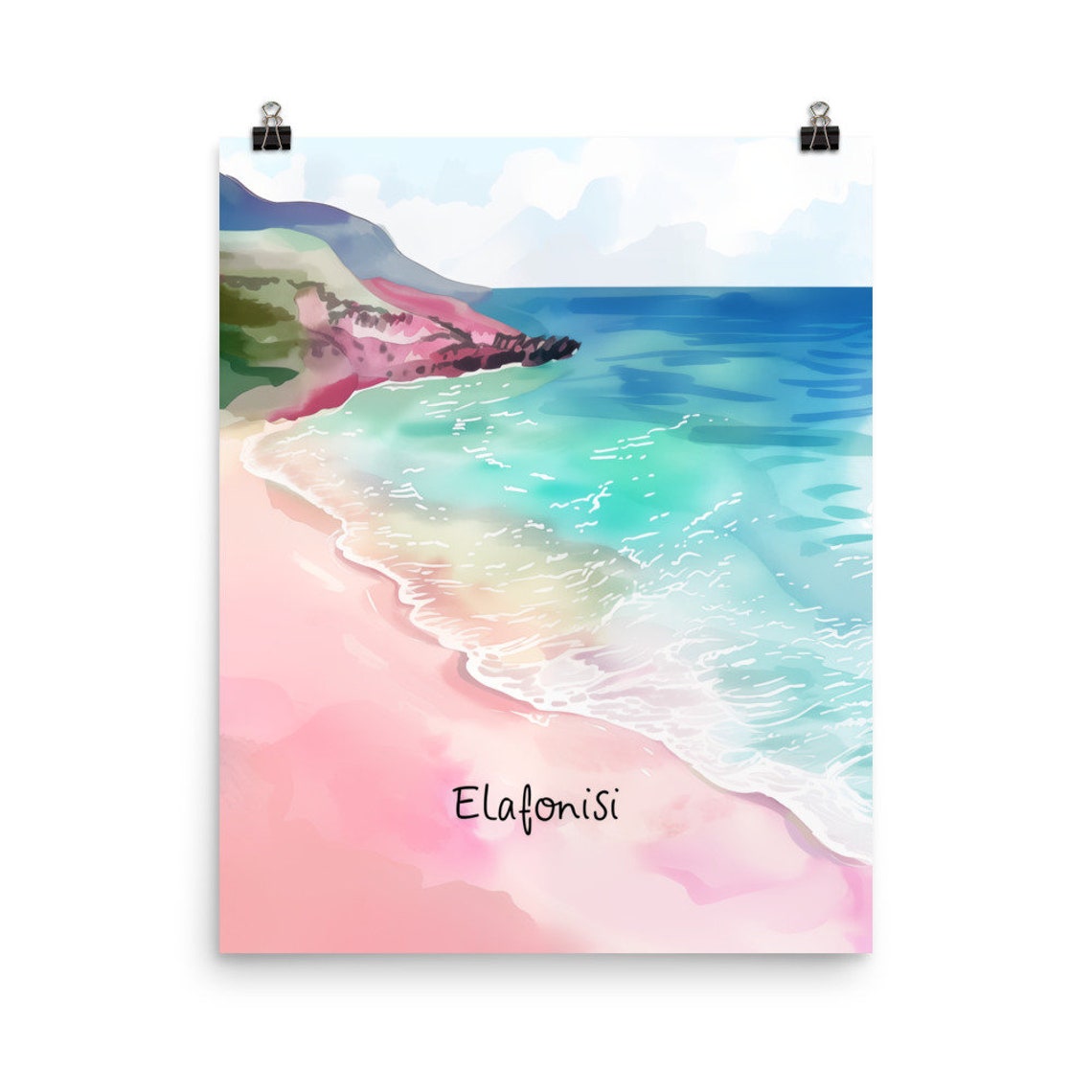 Elafonisi Pink Sand Beach Turquoise Sea Crete Greece Watercolor Poster