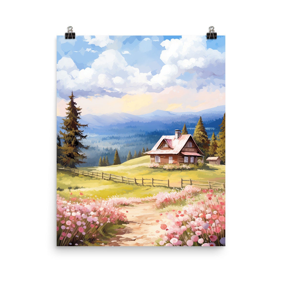 Vosges Mountains Log Cabin in a Spring Wildflower Meadow Poster