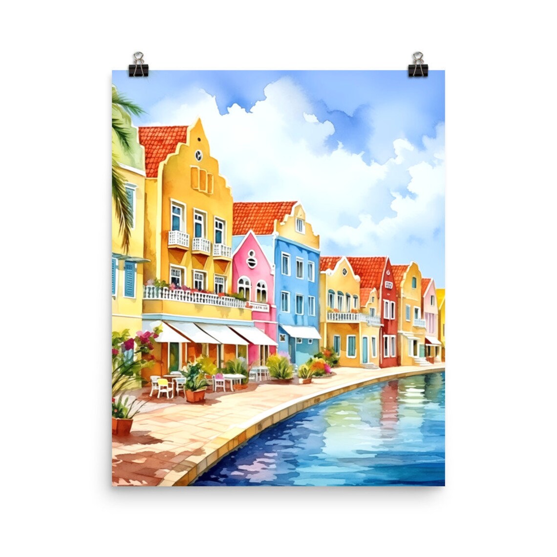 Willemstad Watercolor Print, Curacao Travel Poster