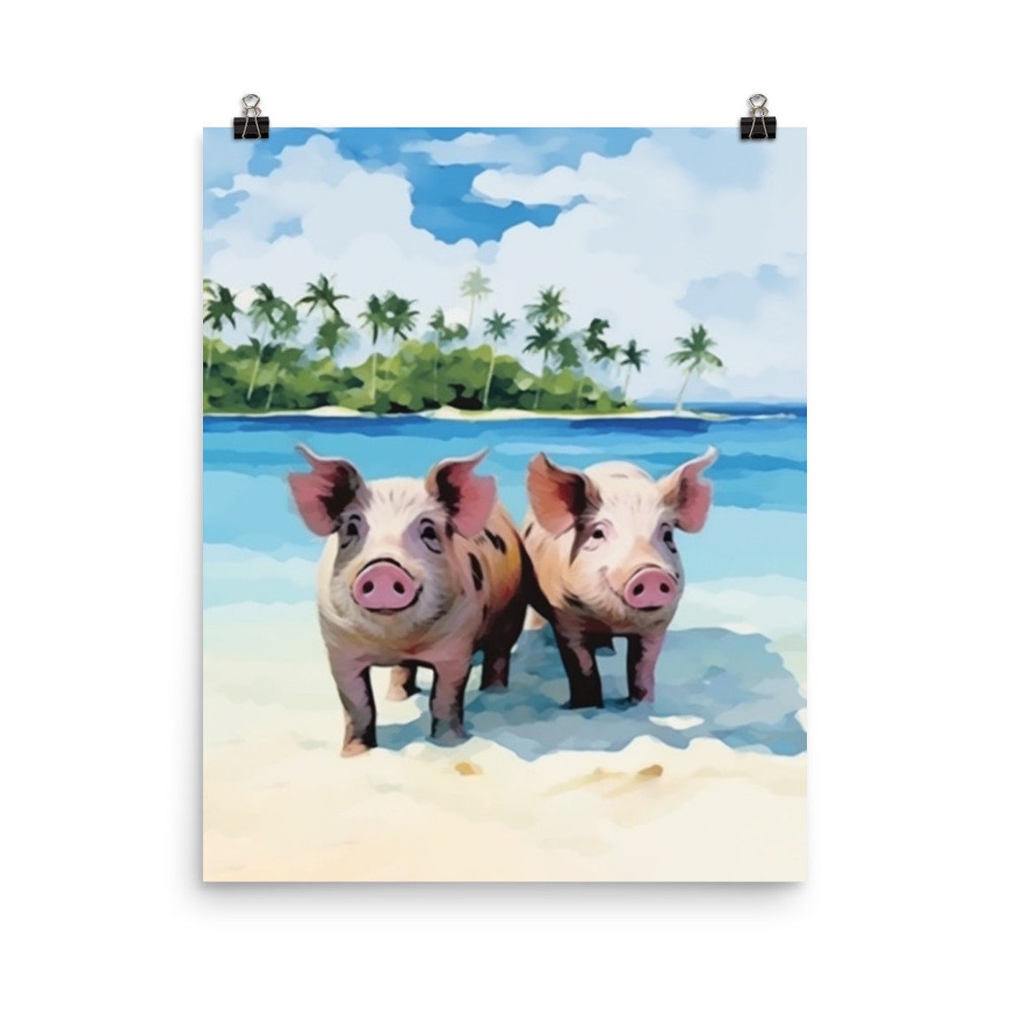 Pig Beach Bahamas Watercolor Pigs Tropical Island Poster Art