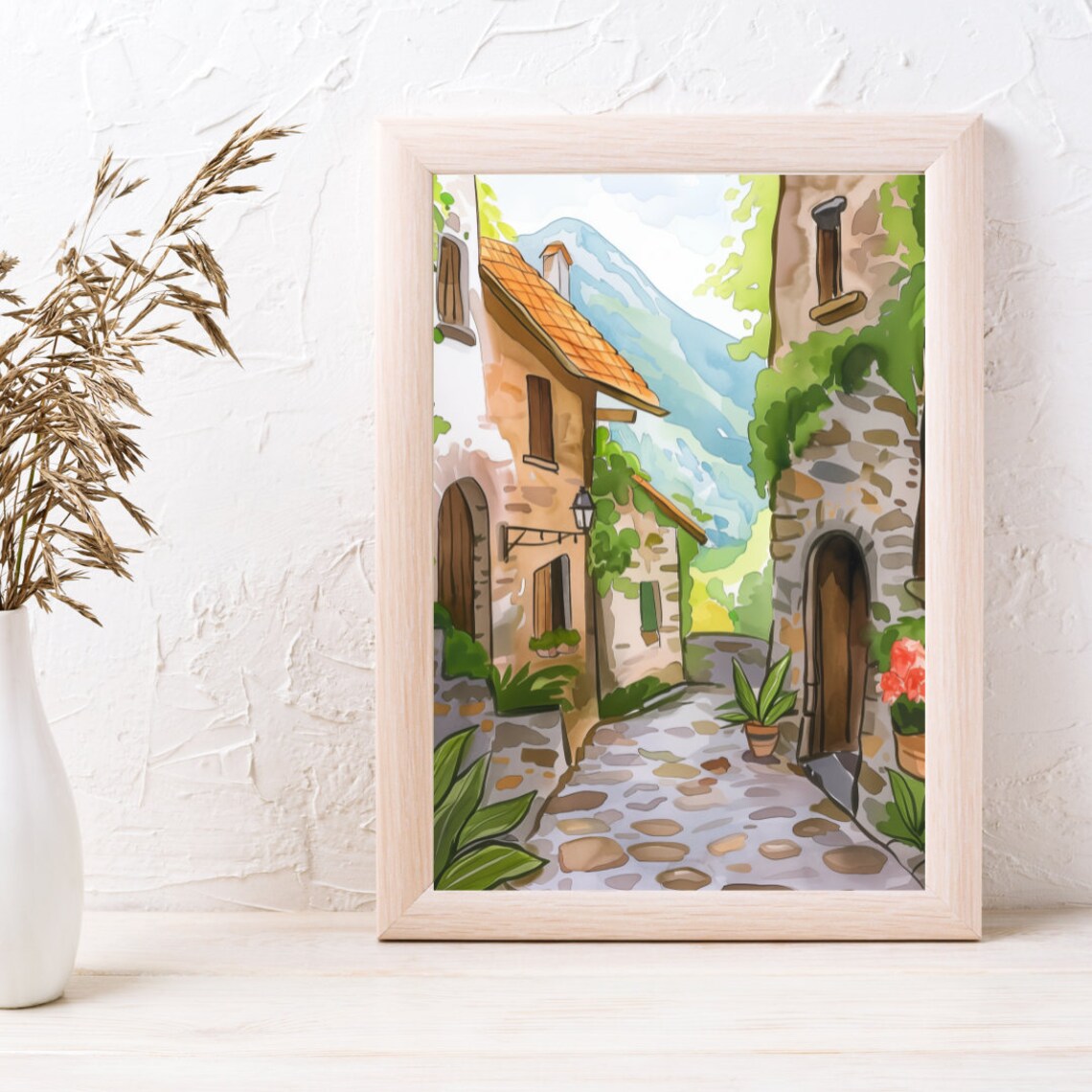 Bondone Village Cobblestone Alley between Stone Houses Poster - Image 3