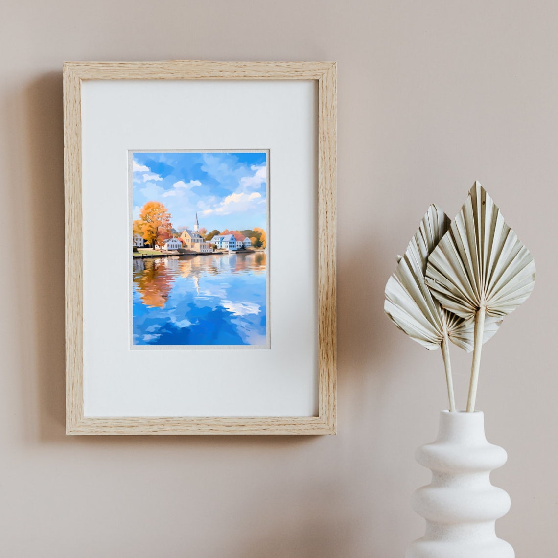 Mystic Harbor Autumn Waterfront With Church Steeple Reflection Poster - Image 2