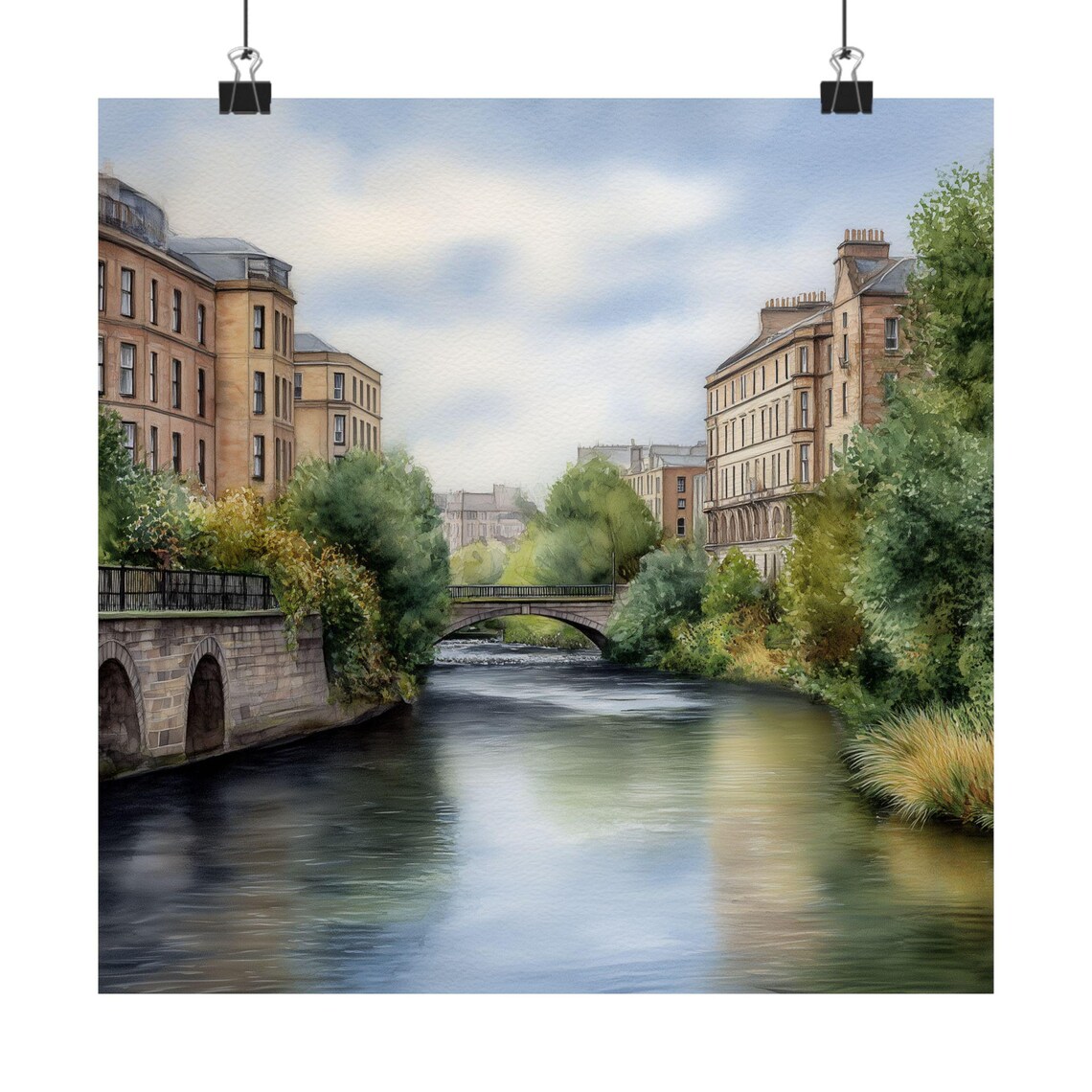 River Clyde Stone Bridges Glasgow Scotland Watercolor Poster