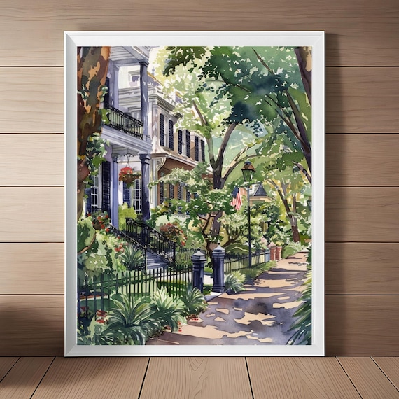 New Orleans Garden District Street Watercolor Historic Homes Poster