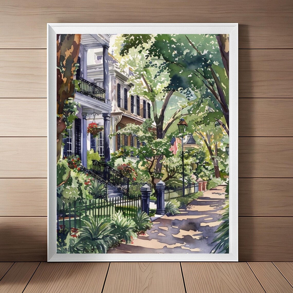 New Orleans Garden District Street Watercolor Historic Homes Poster