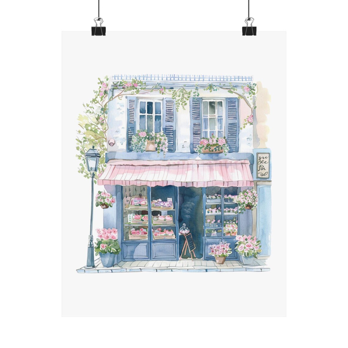 Paris Flower Shop Watercolor Print, French Streetscape
