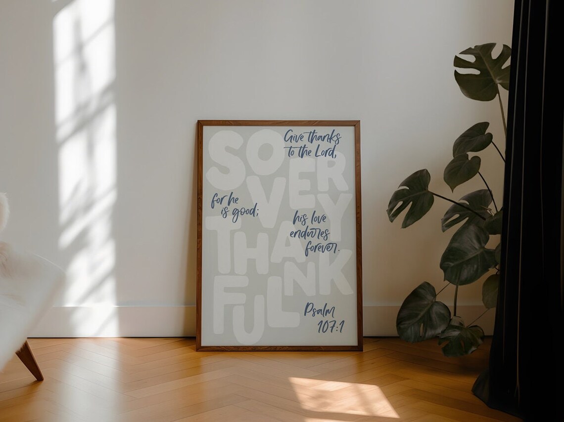 Give Thanks Psalm 107:3 Christian Poster Print - Image 4