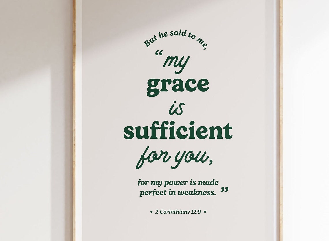 2 Corinthians 12 9 My Grace Is Sufficient Retro Green Bible Poster - Image 2