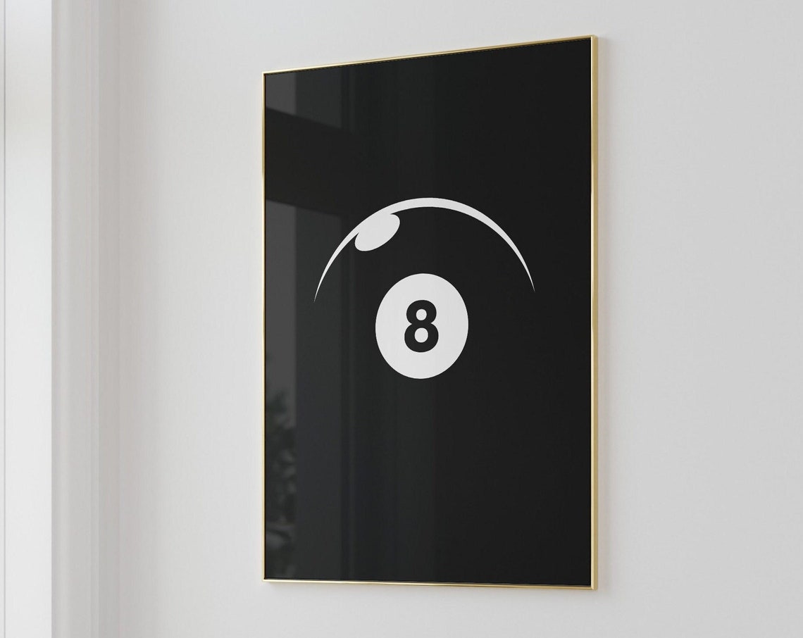 Magic 8 Ball Minimalist Black White Retro Game Room Graphic Wall Art - Image 3
