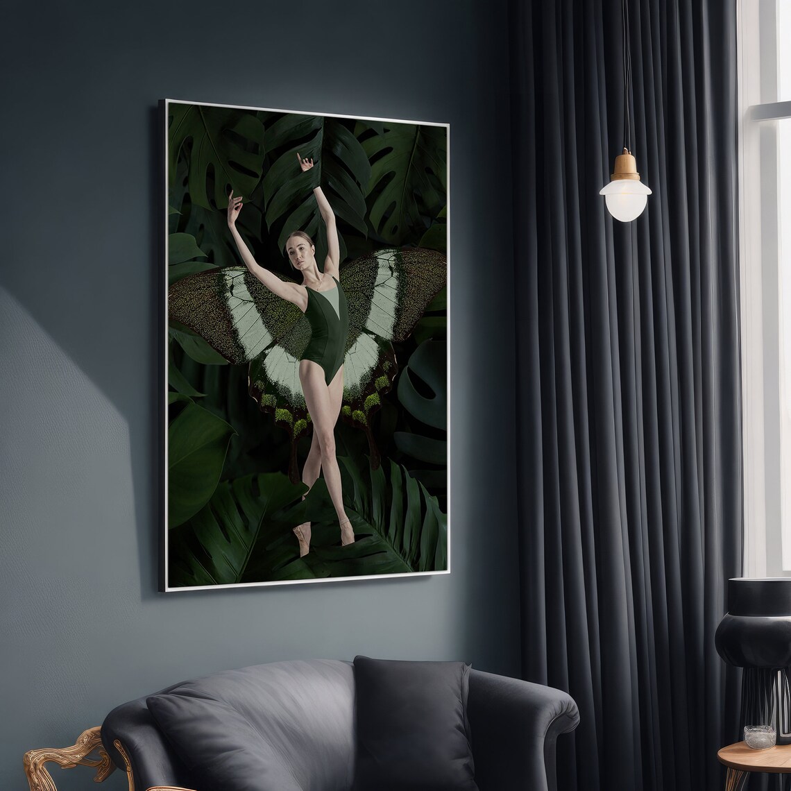 Elegant Ballet Dancer With Butterfly Wings, Wall Art Print