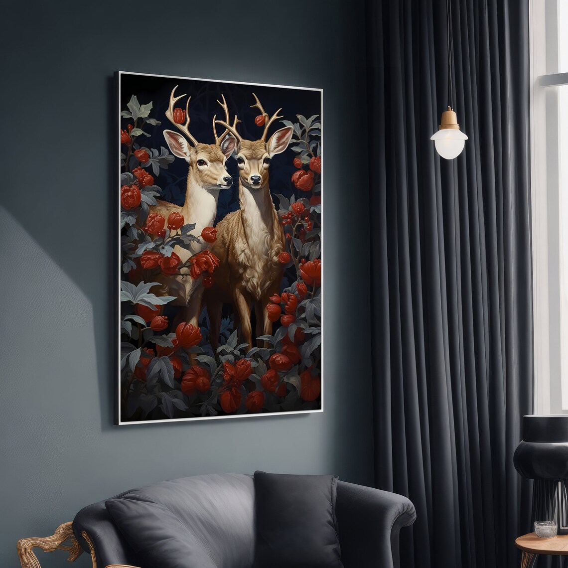 Enchanting Deer Pair, Floral Painting Gift for Nature Lovers