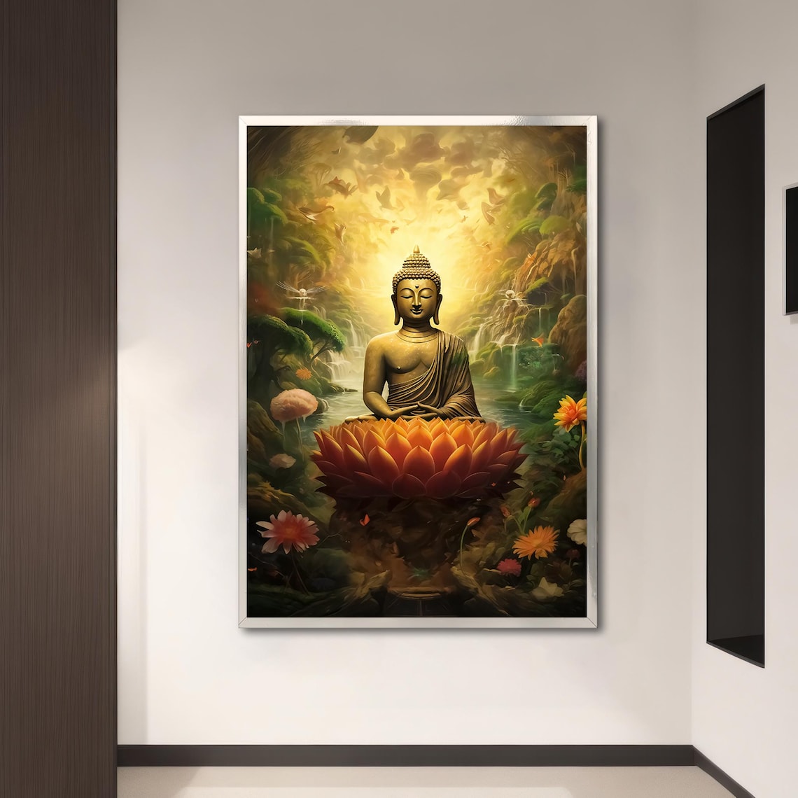 Buddha With Flowers, Zen Spiritual Artwork - Image 3