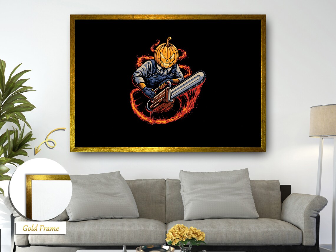 Chainsaw Wielding Pumpkinhead, Halloween Horror Art - Image 4