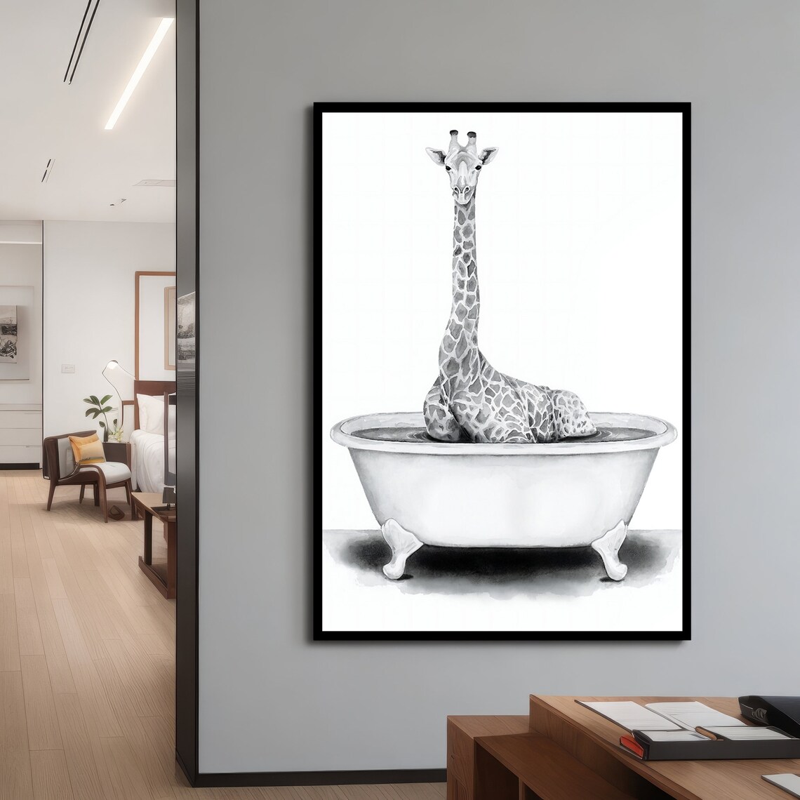 Whimsical Giraffe in Bathtub, Animal Lovers Gift - Image 4
