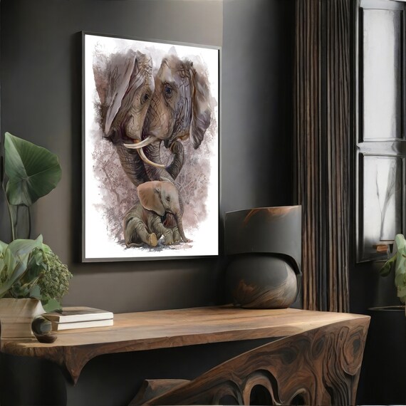 Elephant Family Painting, Heartwarming Animal Art