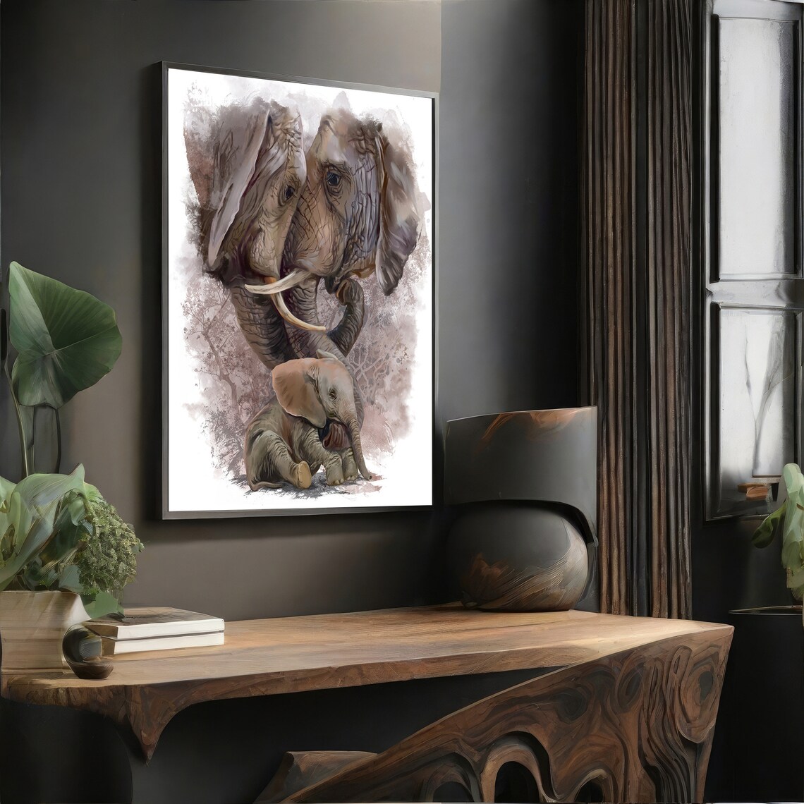 Elephant Family Painting, Heartwarming Animal Art