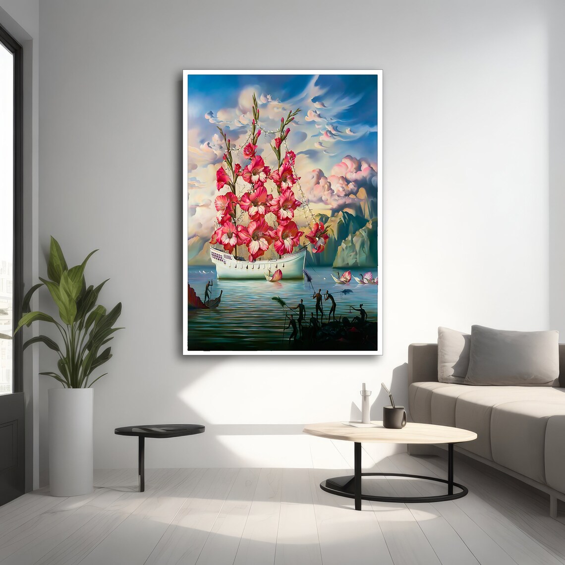 Surreal Flower Ship Painting, Fantasy Wall Art - Image 2