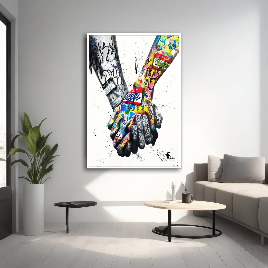 Holding Hands Graffiti Art, Bold Urban Decor - Image 2