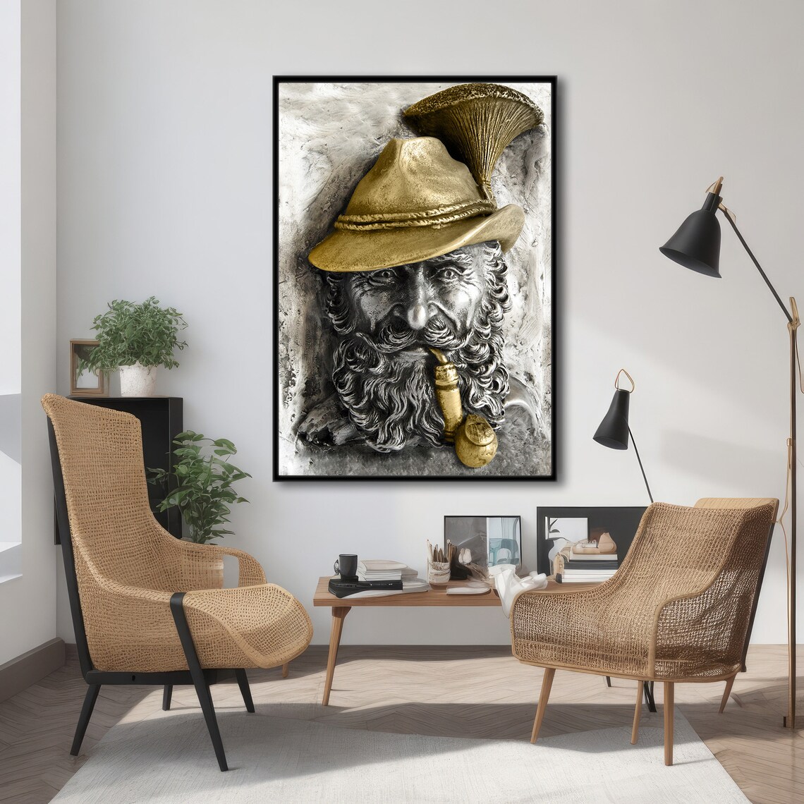 Charming Elderly Man With Pipe, Modern Painting - Image 4