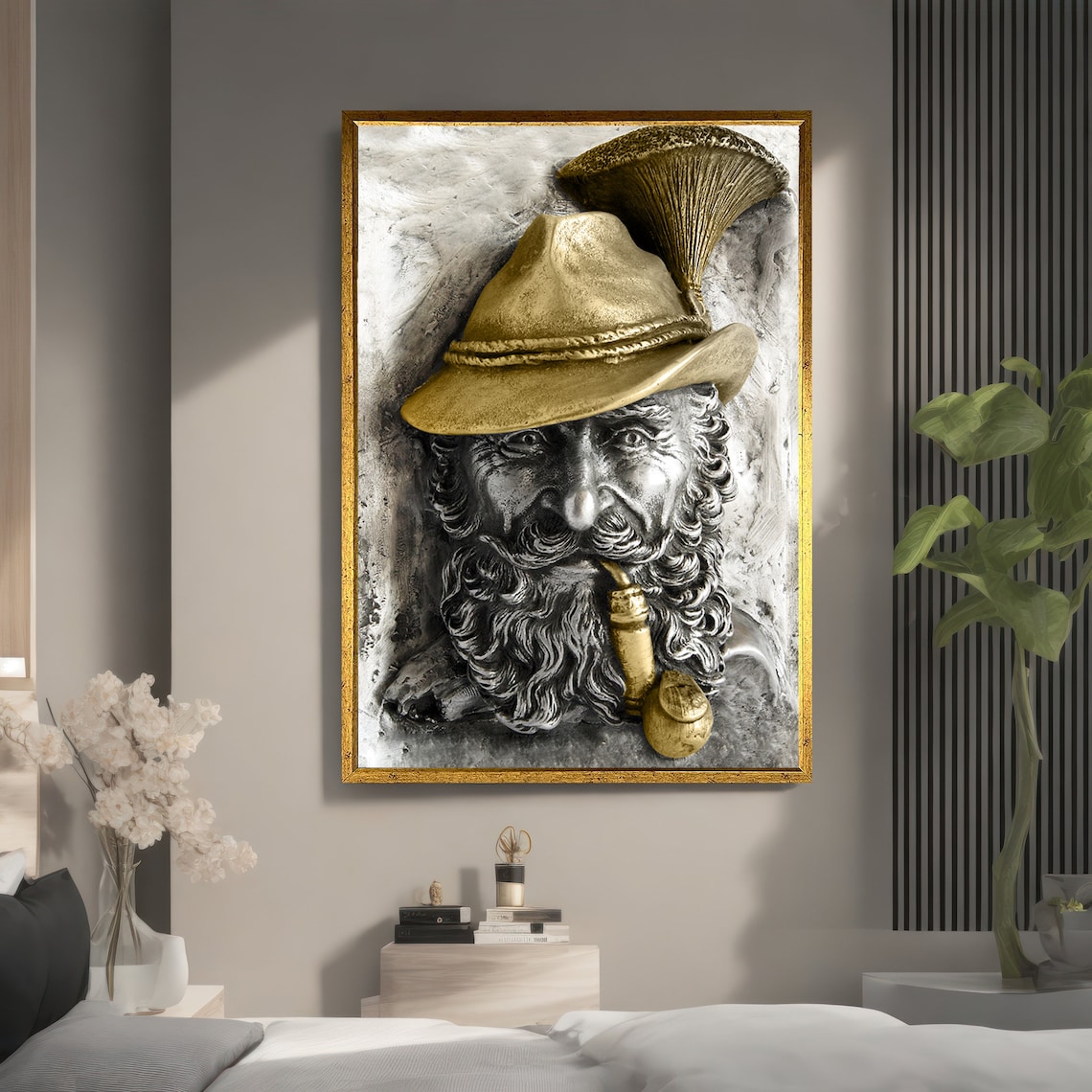 Charming Elderly Man With Pipe, Modern Painting - Image 5